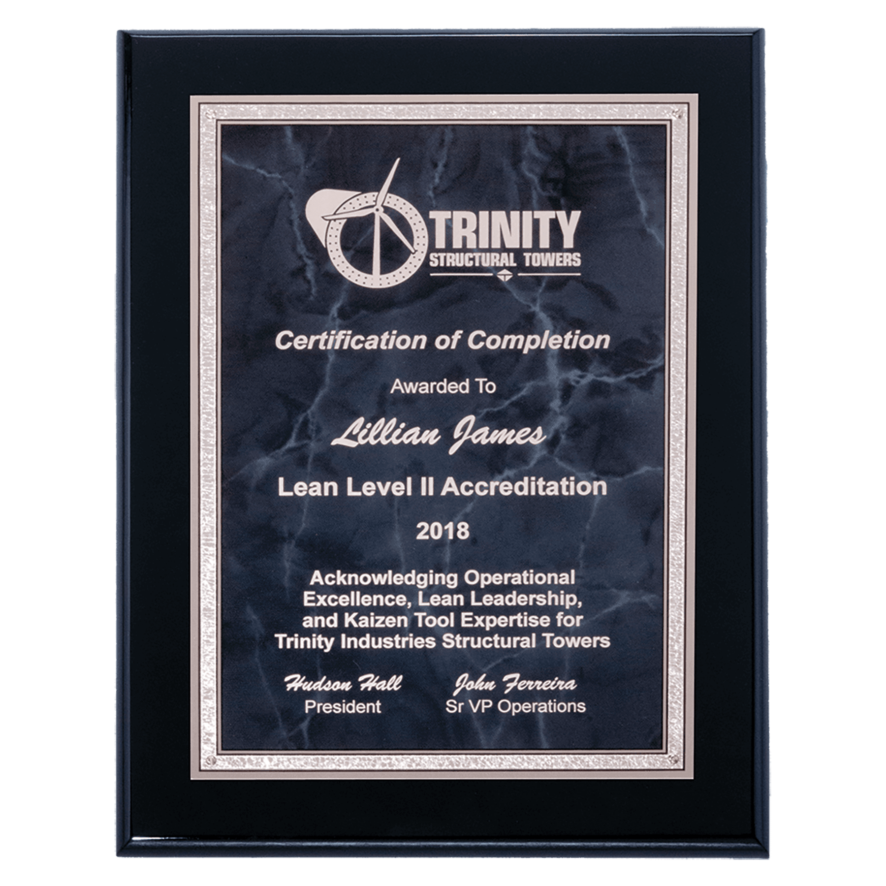 9" x 12" Airflyte Black High Gloss Plaque with Gray Marble/Silver Florentine Bor