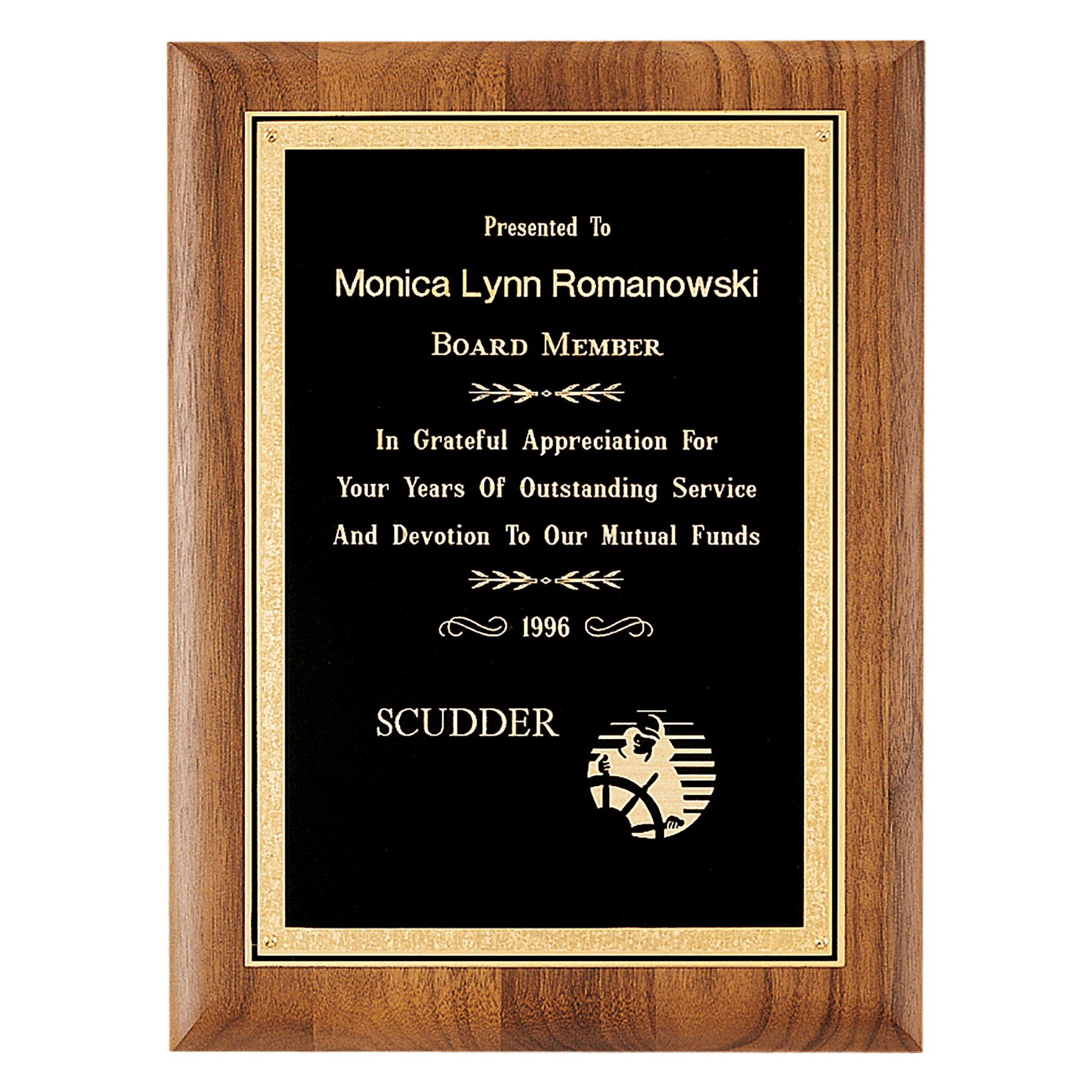 8" x 10 1/2" Coventry Series American Walnut Plaque with Gold Florentine Border