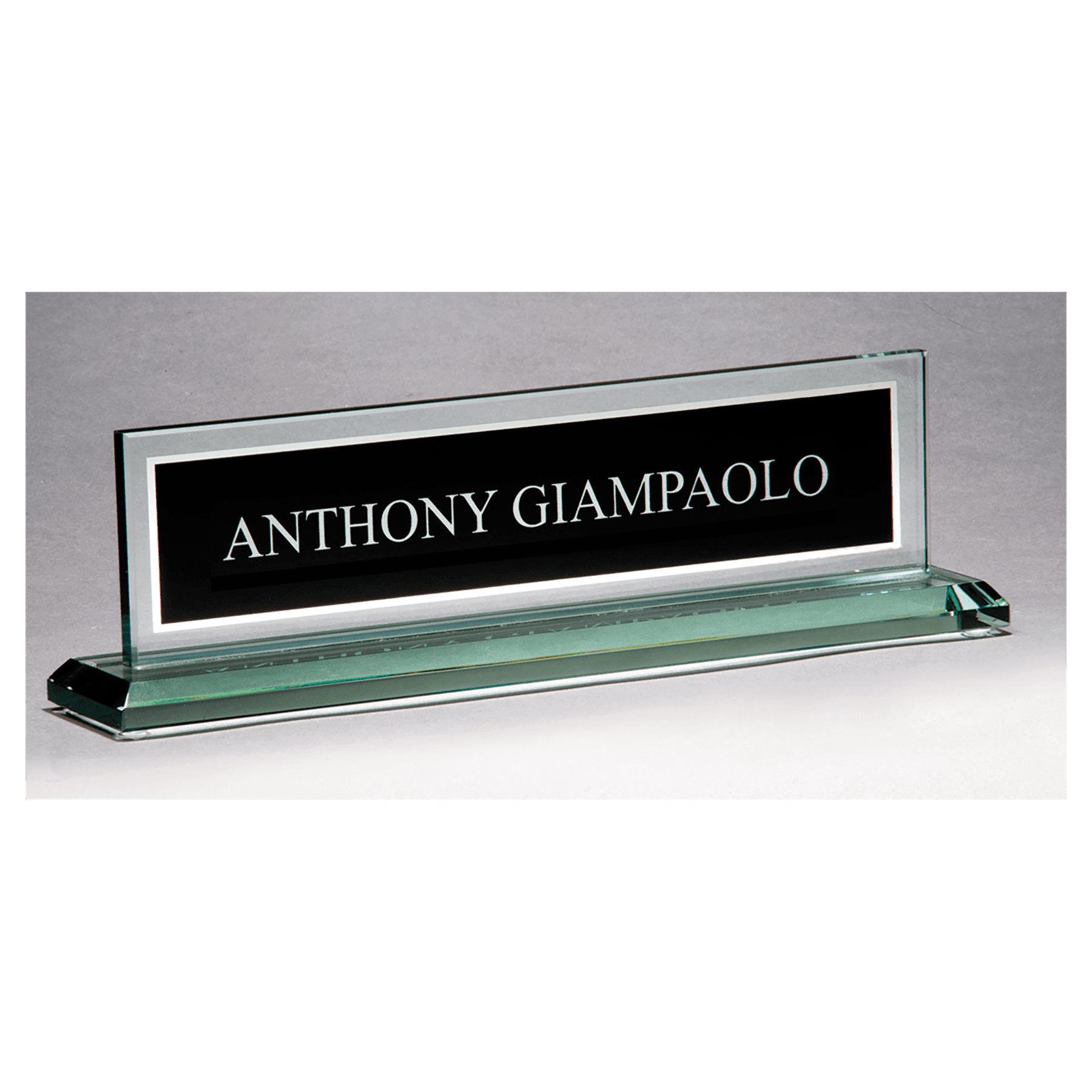 10" x 2 3/4" Glass Name Plate w/Black Silkscreen Engraving Area, Mirror  Border