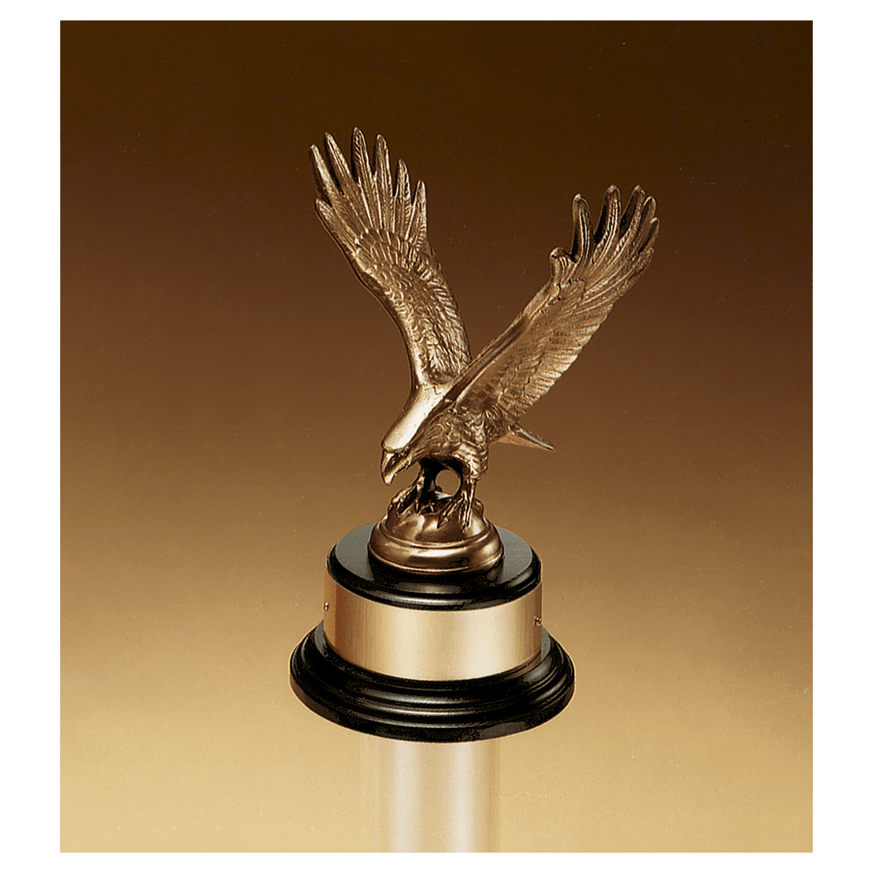 9" Fully Modeled Antique Bronze Eagle Casting on a Black Piano Finish Base with