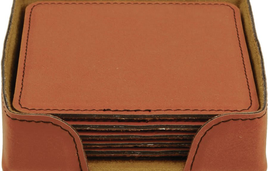 Thumbnail: 4" x 4" Square Laserable Leatherette 6-Coaster Set