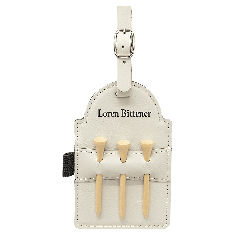 Thumbnail: 5" x 3 1/4" Laserable Leatherette Golf Bag Tag with 3 Wooden Tees