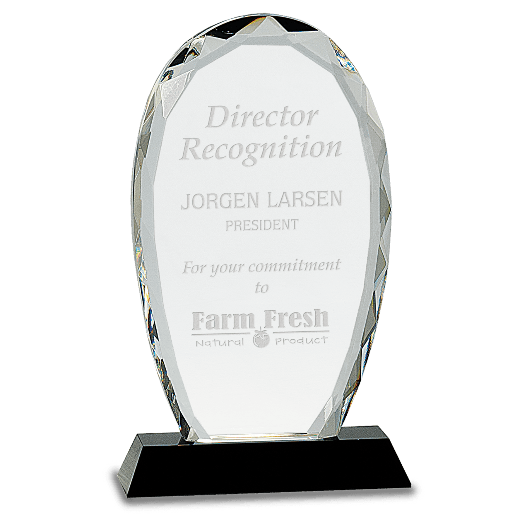 9" Oval Facet Crystal on Black Pedestal Base