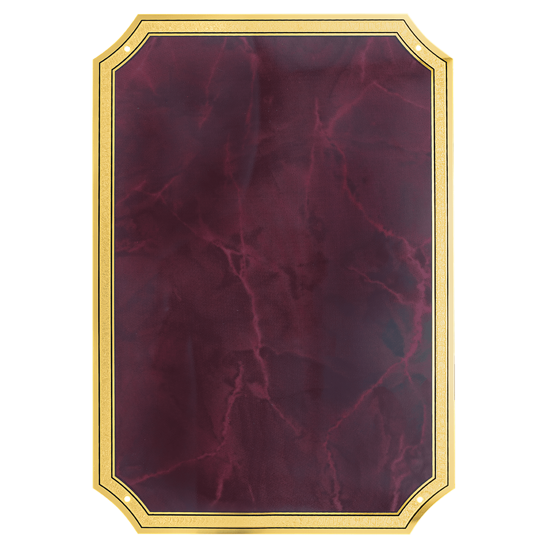 7" x 10" Ruby Marble Brass Plated Steel Plate with Four Holes, Notched Corners,