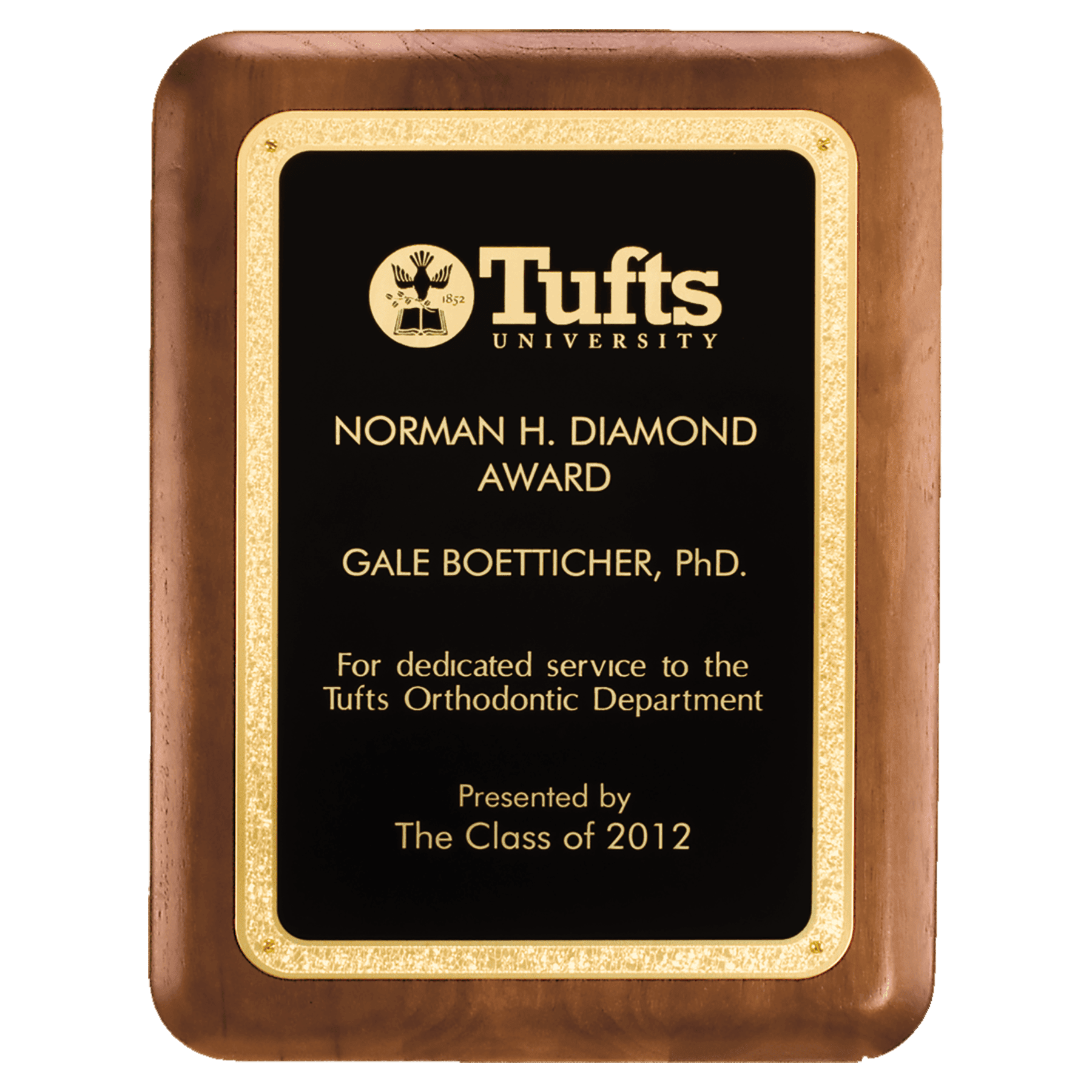 5" x 7" American Walnut Plaque with Textured Black LaserFX plate with Gold Flore