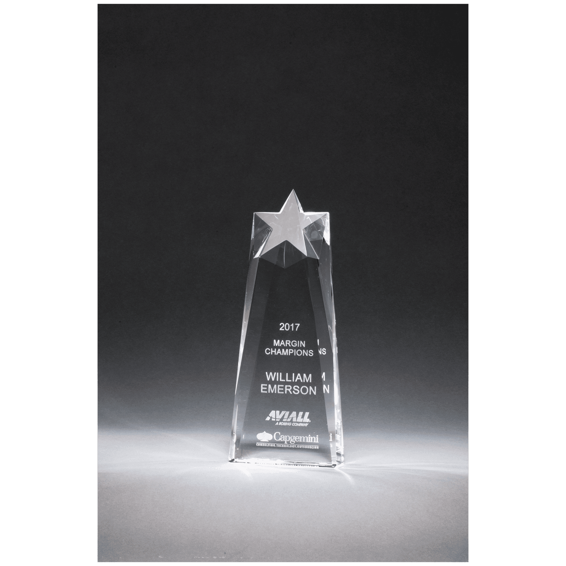 2 1/2" x 7 1/2" x 1 1/2" (Tapered) Star Trophy Carved From a Block of Crystal