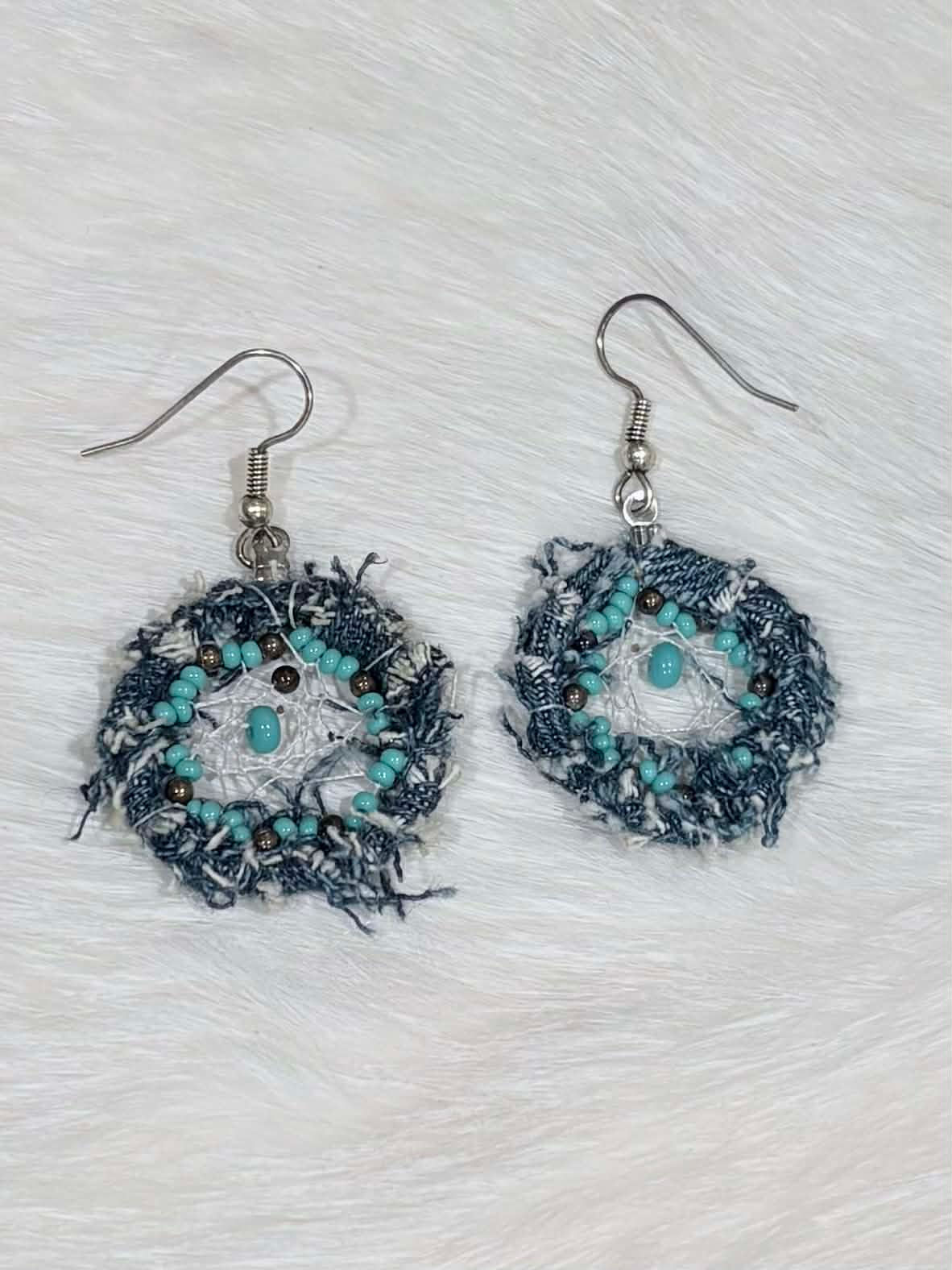 Turquoise & Jean Dreamcatcher Earrings 