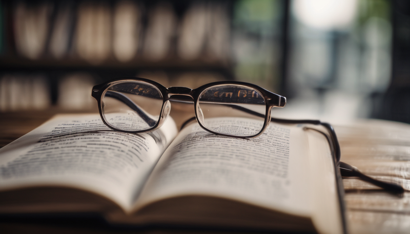 Eyeglasses on open book, reading glasses closeup, focus on education and knowledge