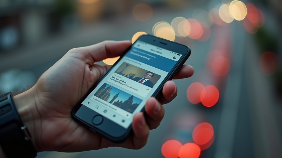 High angle view of a smartphone displaying a current affairs app