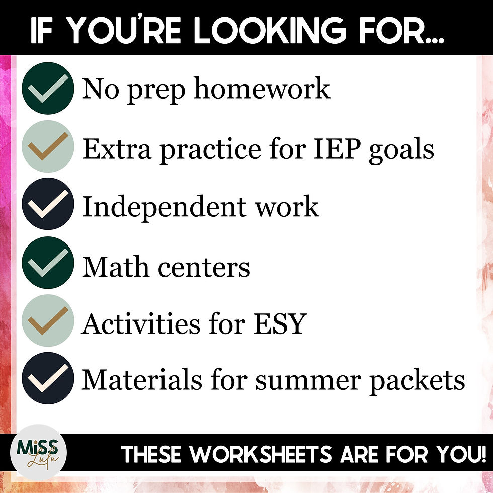 Thumbnail: Counting to 10 Worksheets for Special Education & ESY