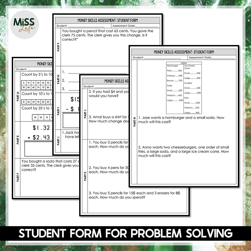Thumbnail: Money Skills Curriculum Based Assessment