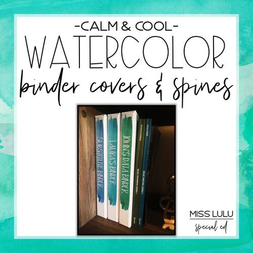 Calm & Cool Watercolor Binder Covers & Spines Miss Lulu