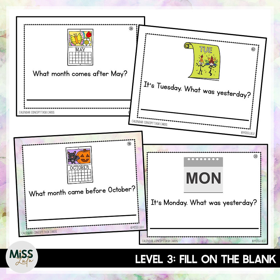 Thumbnail: Calendar Concepts Task Cards - Before and After - Yesterday and Tomorrow