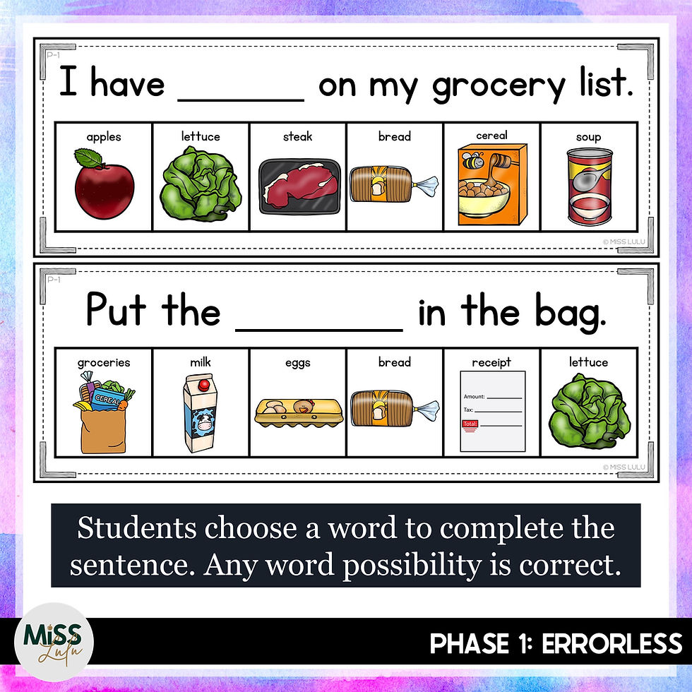 Thumbnail: Grocery Store Sentence Helpers | Special Education Writing Activities