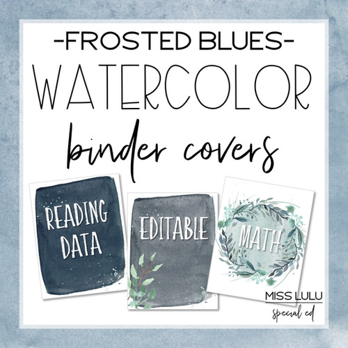 Frosted Blues Watercolor Binder Covers & Spines Miss Lulu