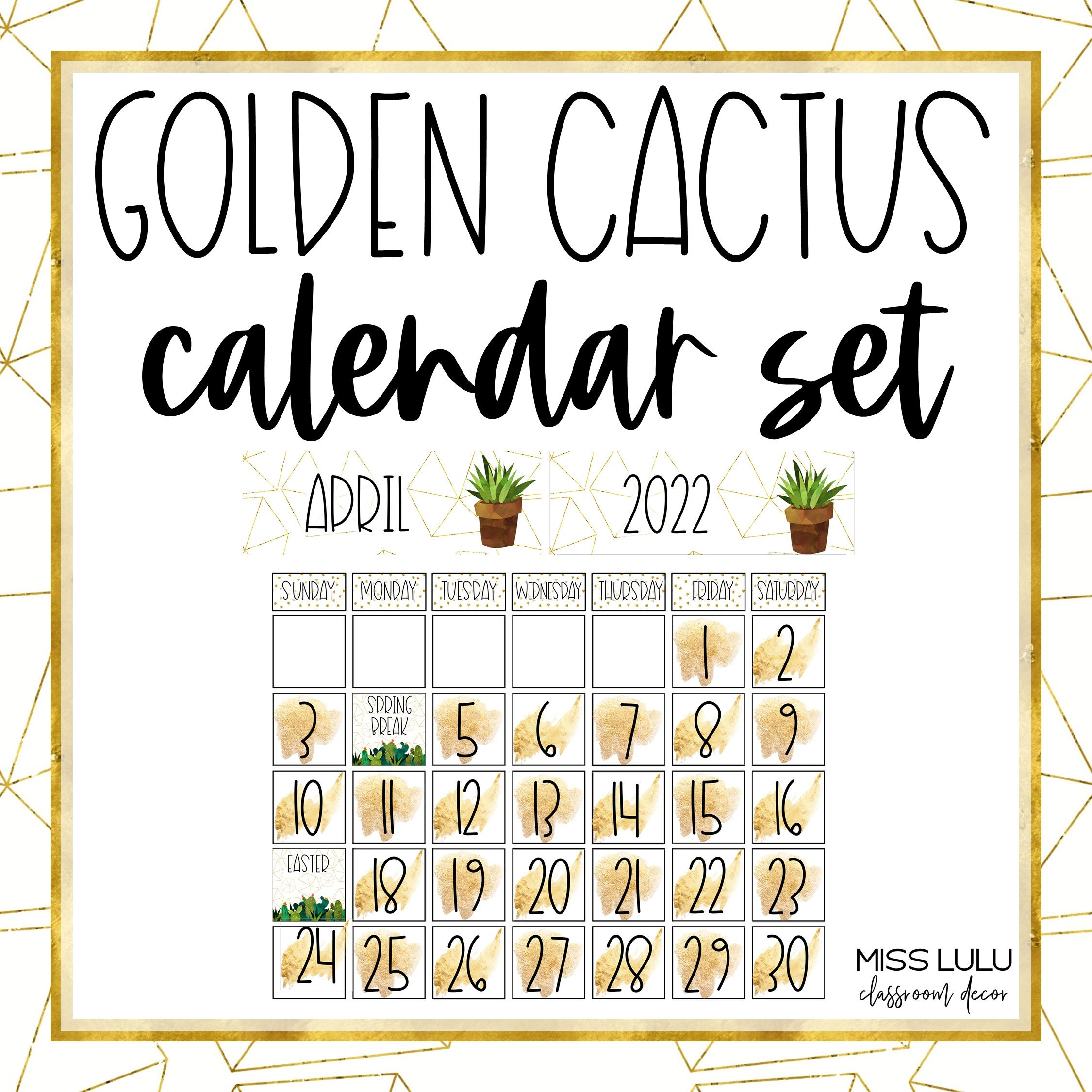 Golden Cactus Calendar Set