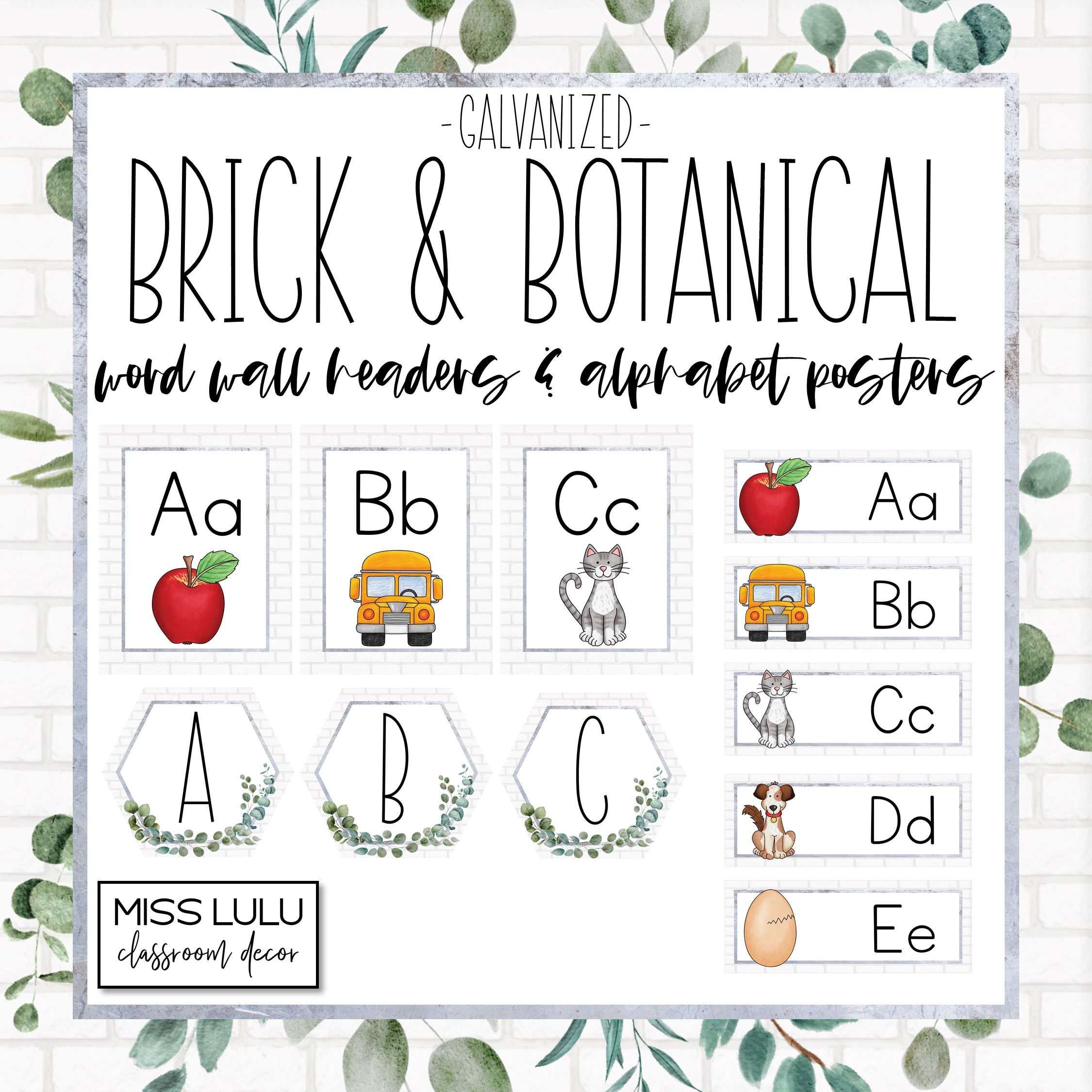 Brick & Botanical Galvanized Word Wall Headers & Alphabet Posters
