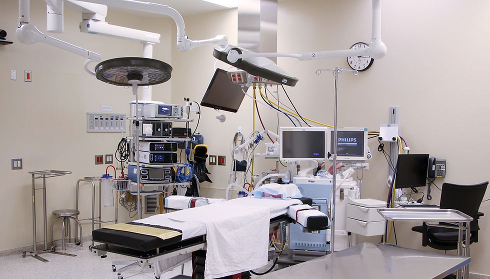An inside look at one of the hospital's operating rooms: equipment surround an operating table