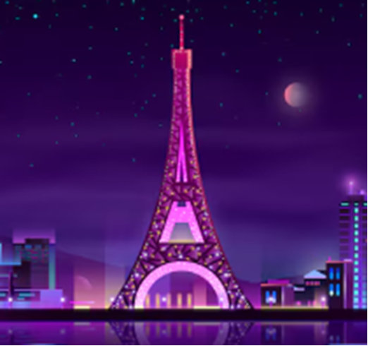 Image de la Tour Eiffel illuminée de rose, à Paris, ville de lumière et de spectacles
