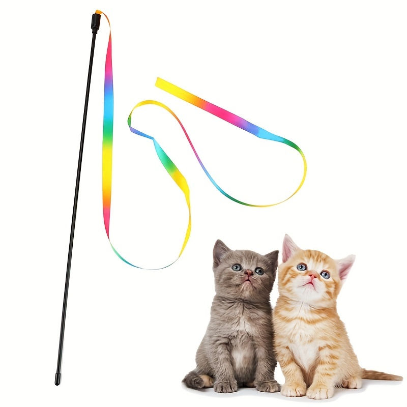 Thumbnail: 1pc Interactive Cat Toy Cute Funny Rainbow Strips Stick Cat Teaser Wand Pet Toys