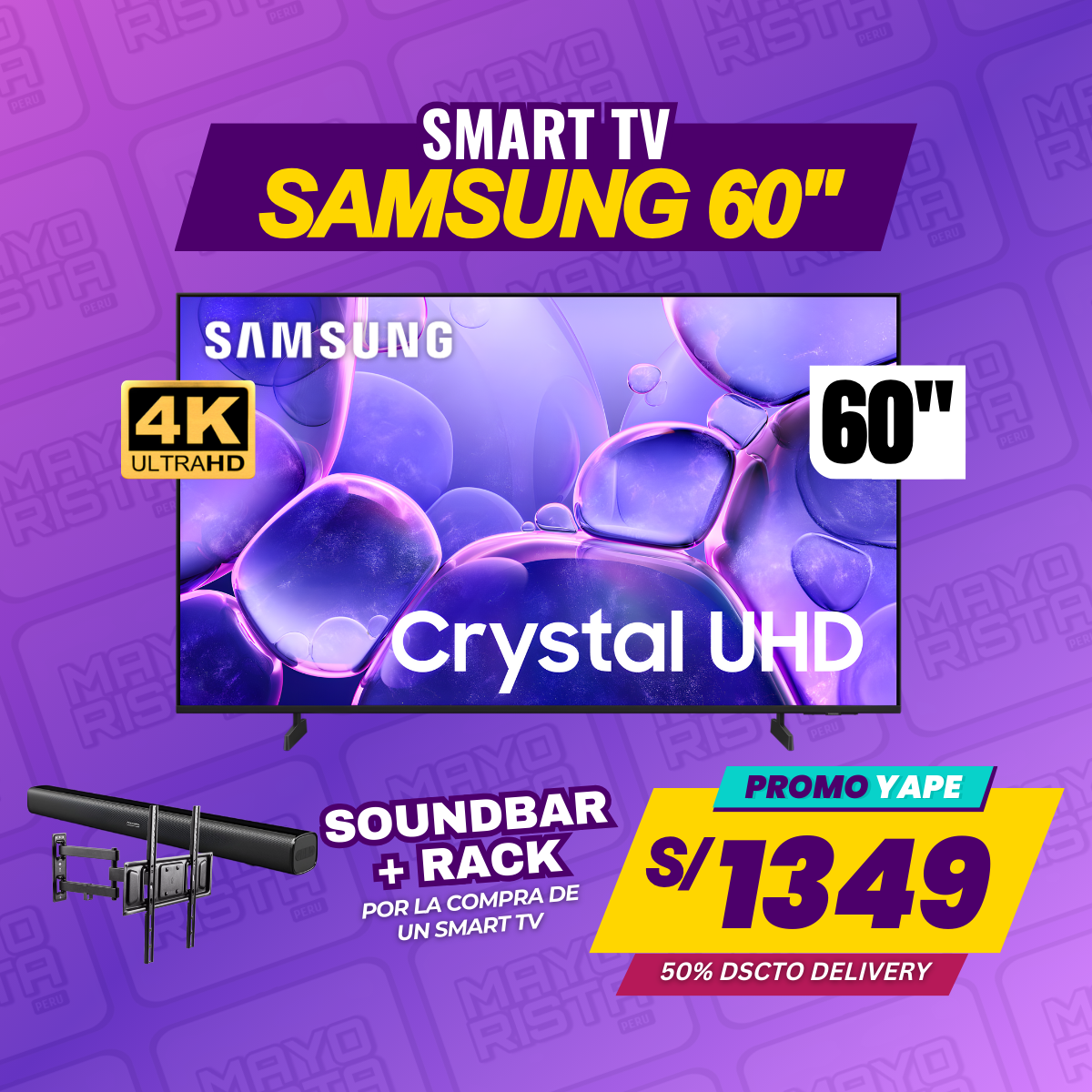 SMART TV 60" UHD 4K SAMSUNG + PARLANTE + RACK