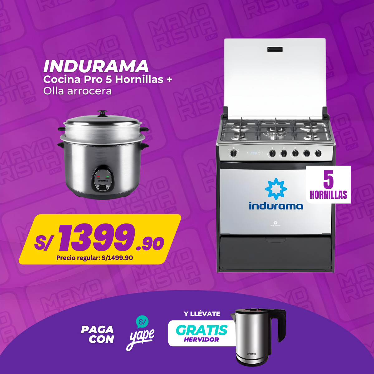 COCINA INDURAMA PRO 5H + ARROCERA