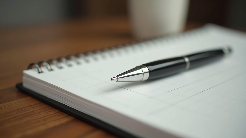 Close-up view of a journal and pen on a wooden table, tools often used in therapy sessions