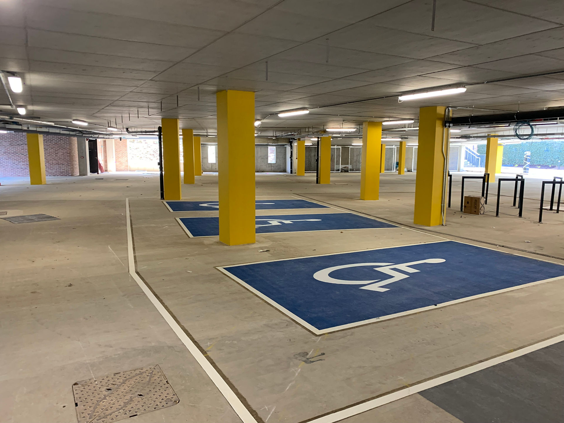 wide angle shot of a car park