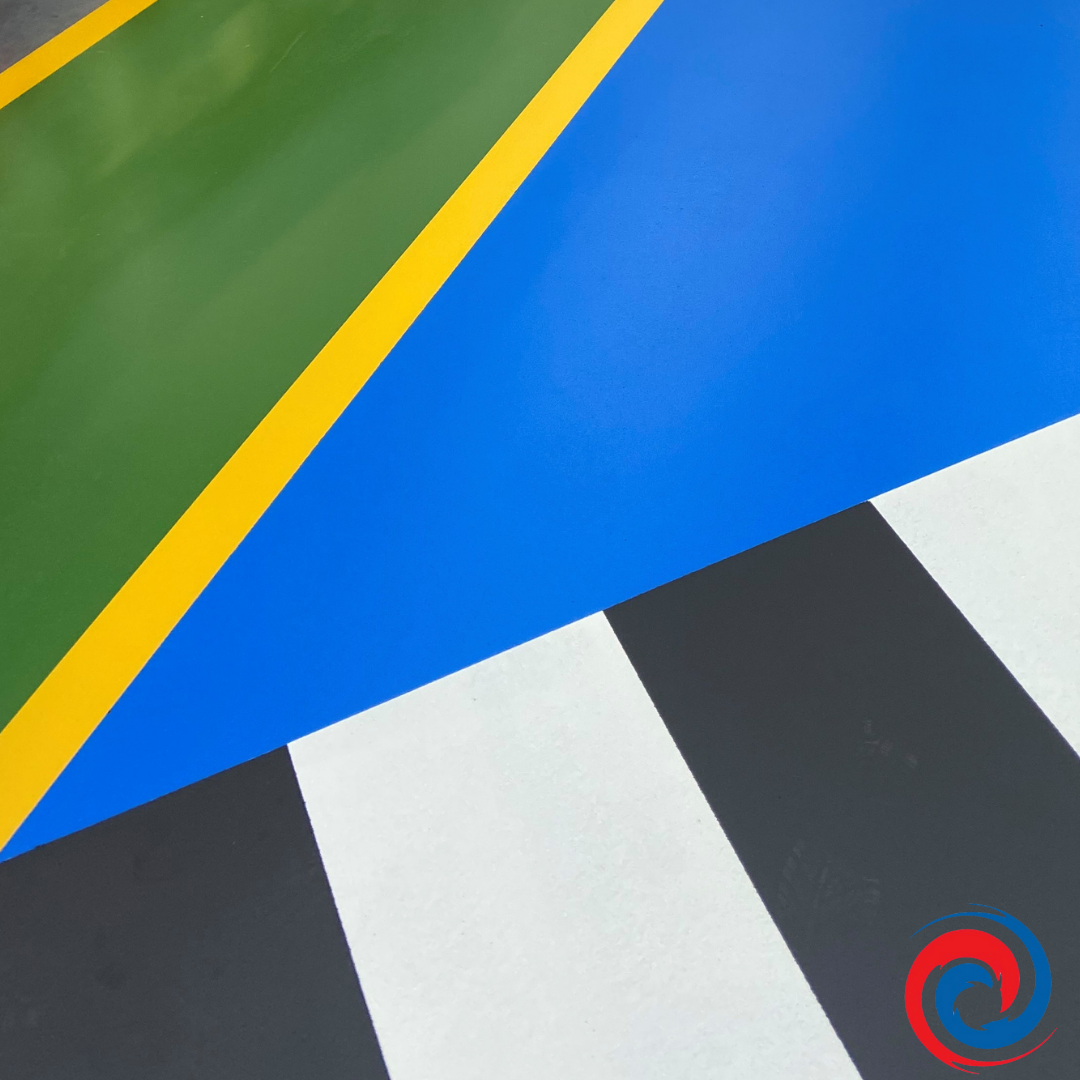 Resin flooring with zebra crossing