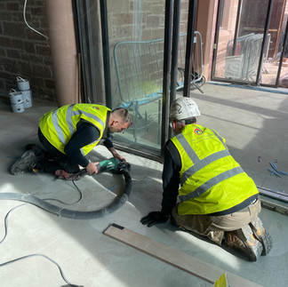 Intricate grinding work on a floor 