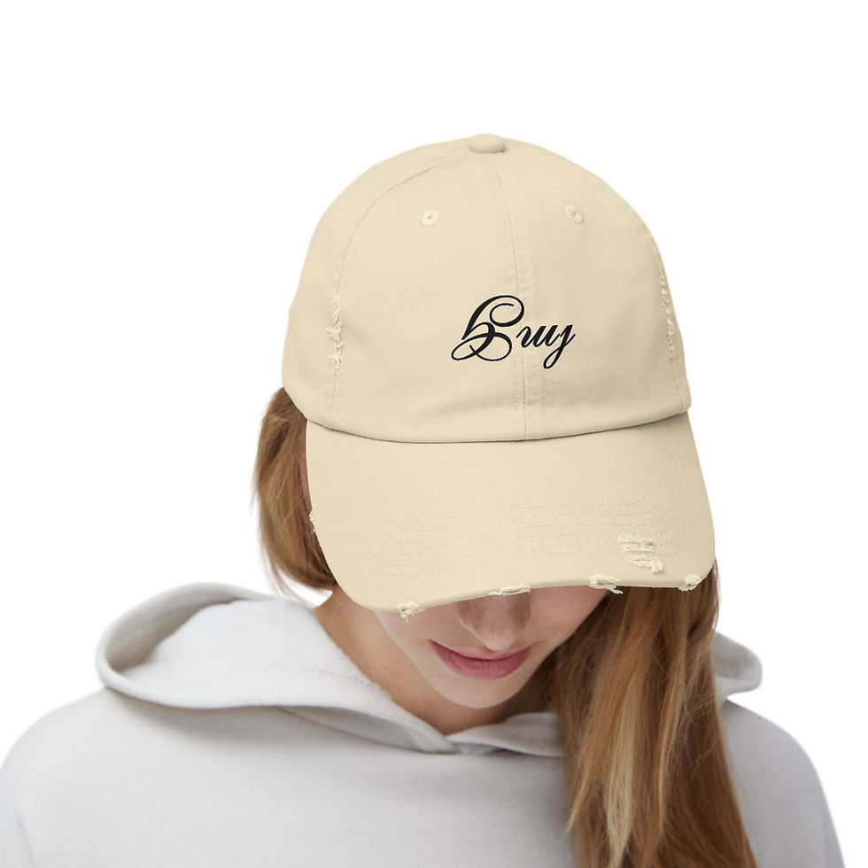 Thumbnail: Hayuhi - Unisex Distressed Cap with 'Buy' Text - Casual Style for Everyday Wear
