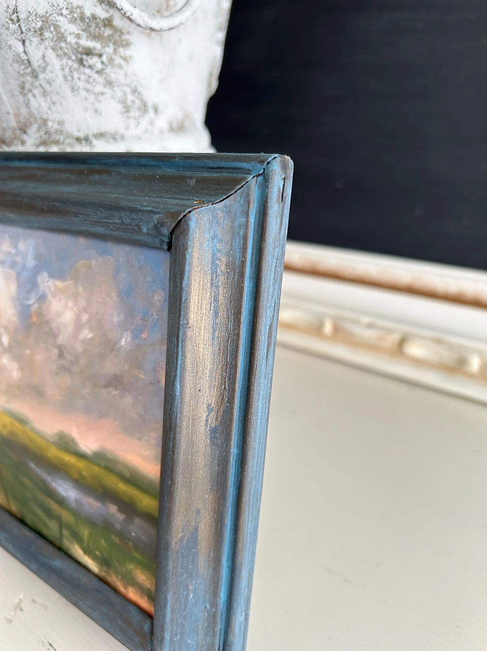 Thumbnail: Vintage style print in distressed blue & gold frame
