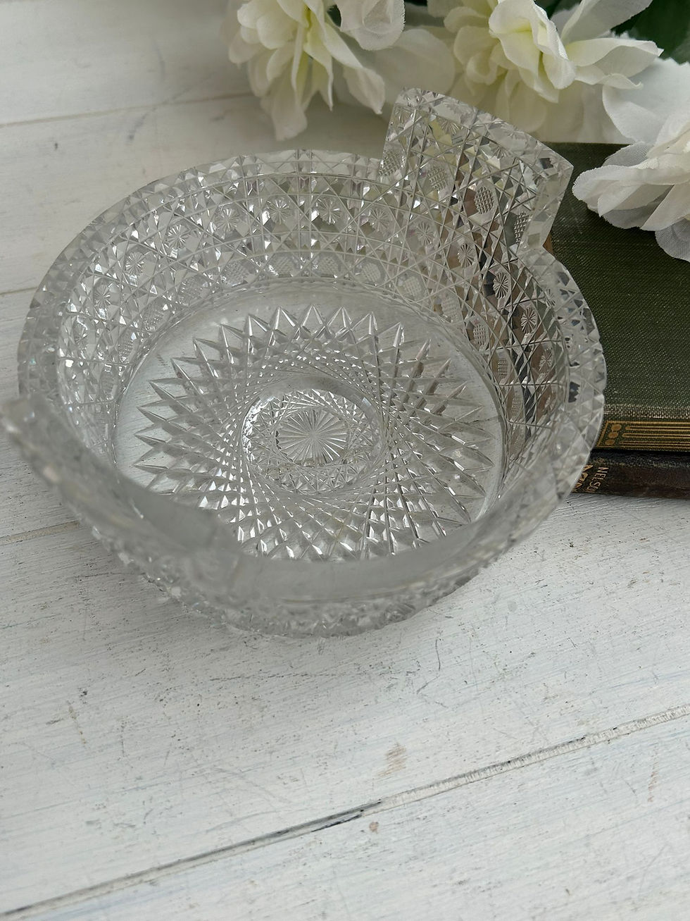 Thumbnail: Antique American Brilliant Period cut glass bowl with handle