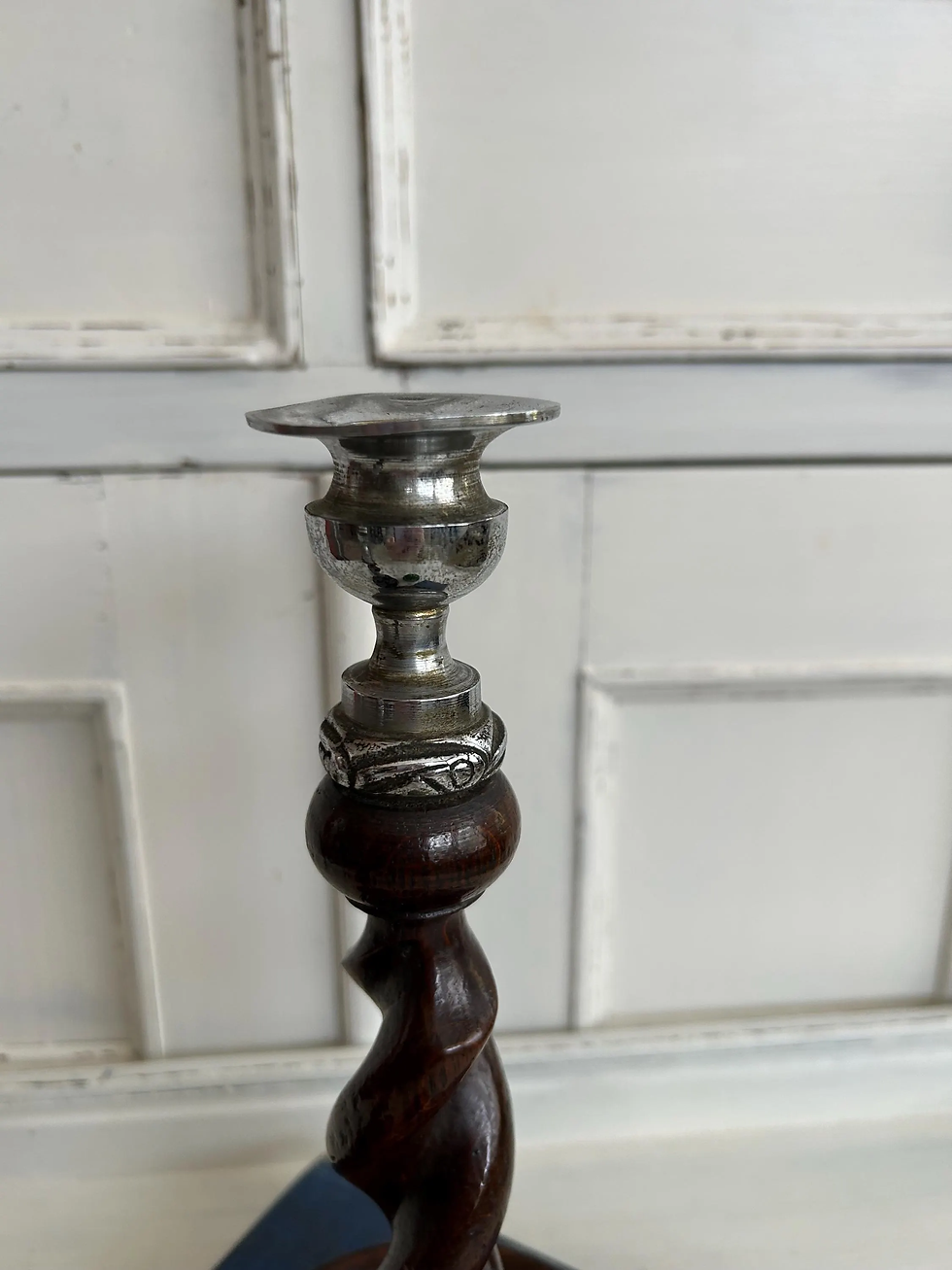 Thumbnail: Vintage Barley Twist Candleholders, Silver Plated, French Candlesticks Pair