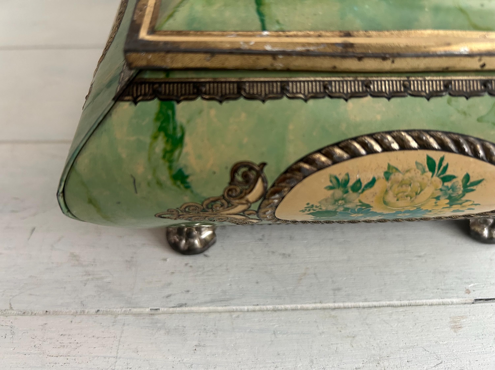 Thumbnail: Embossed Floral Metal Tin: Vintage Art Deco Container