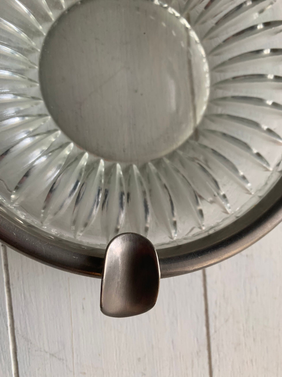 Thumbnail: 60s Vintage Thick Cut Glass & Stainless Steel Ashtray - Mid Century Modern