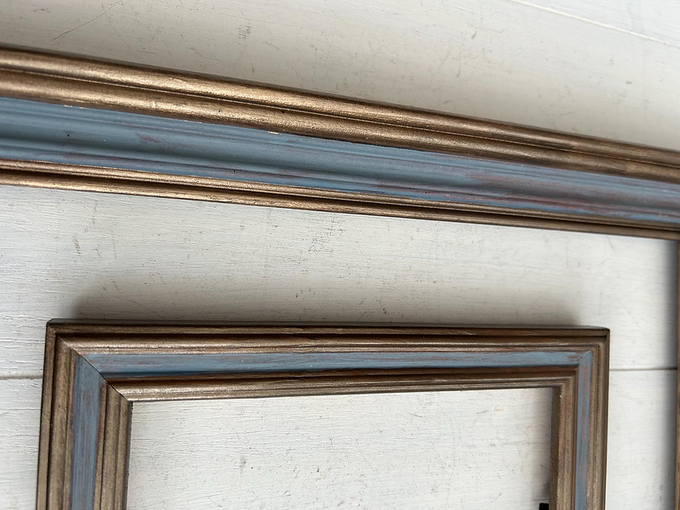 Thumbnail: Two distressed blue gold wood hand painted vintage frames