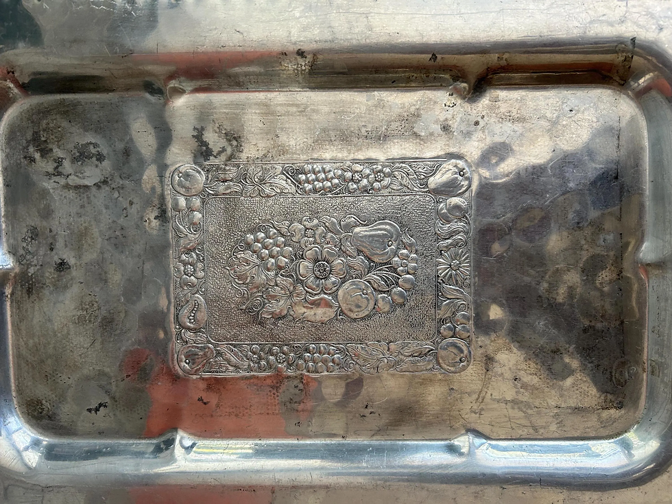 Thumbnail: Vintage hand wrought aluminum tray with embossed fruit design