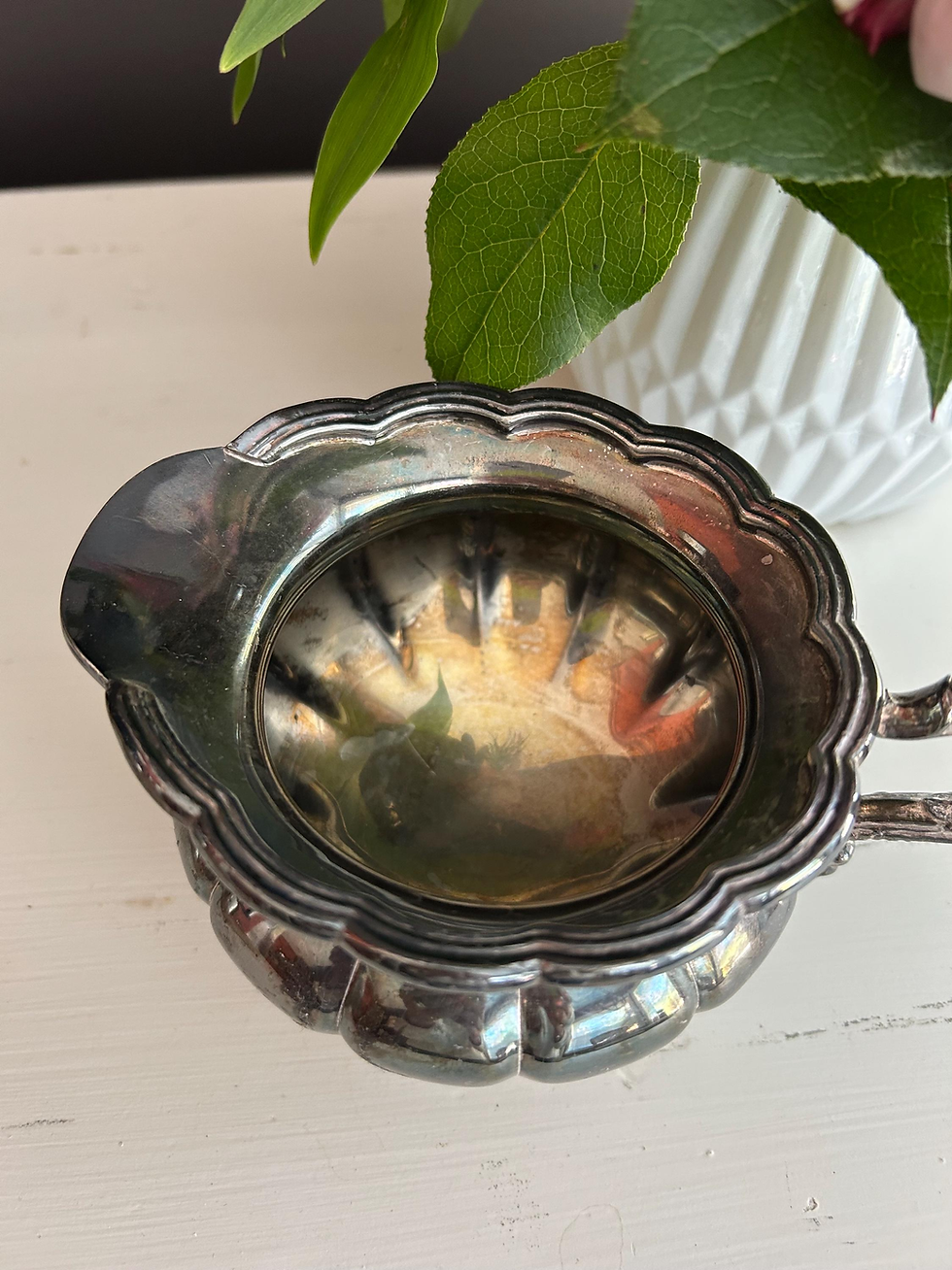 Thumbnail: Ornate vintage EPNS silver creamer, top view