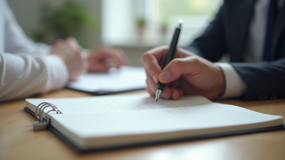 Close-up view of a notebook and pen on a therapist's desk ready for a counseling session