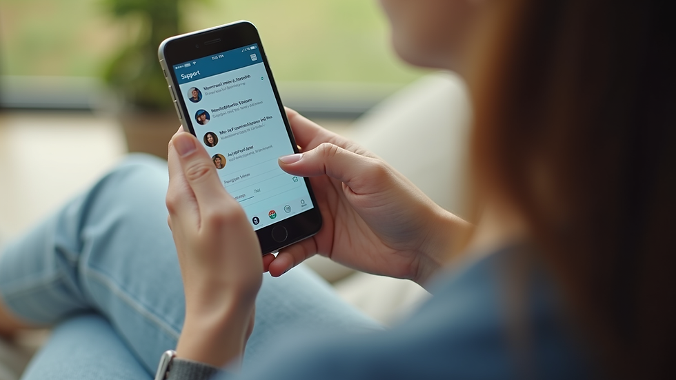 Close-up view of a smartphone displaying a mental health support chat interface