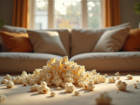 popcorn on a table during a movie