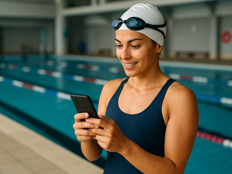 Swimmer responding to client before getting into the pool