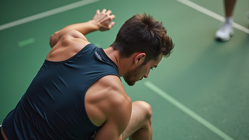 High angle view of an athlete stretching before exercise