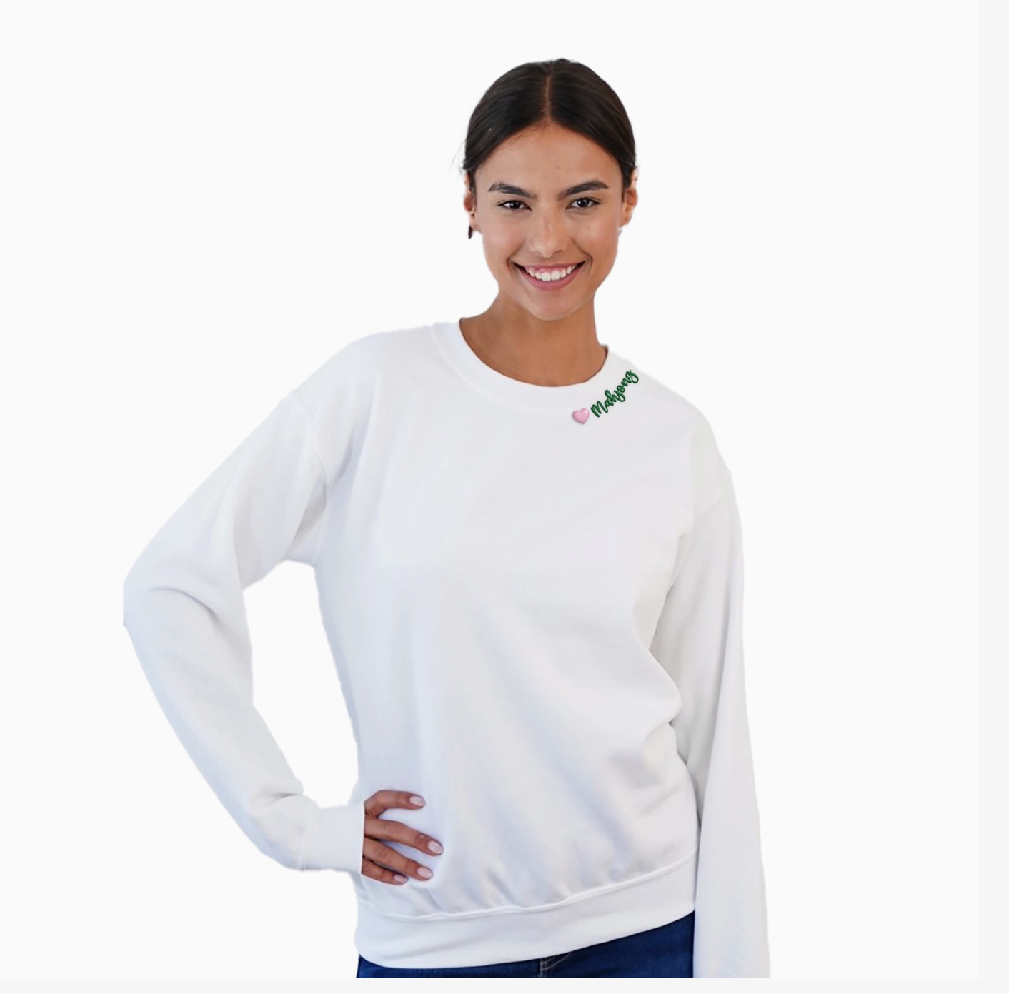 Crewneck Sweatshirt - Heart Mahjong At Neckline