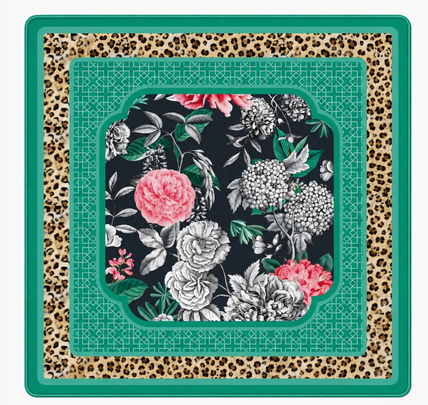 Emerald Leopard in Bloom 33" Premium Padded Mahjong Mat