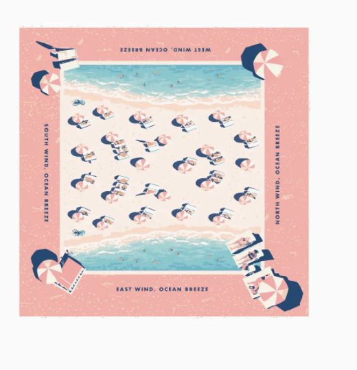 Mahjong Mat in Pink Umbrellas By the Beach 33"x33"
