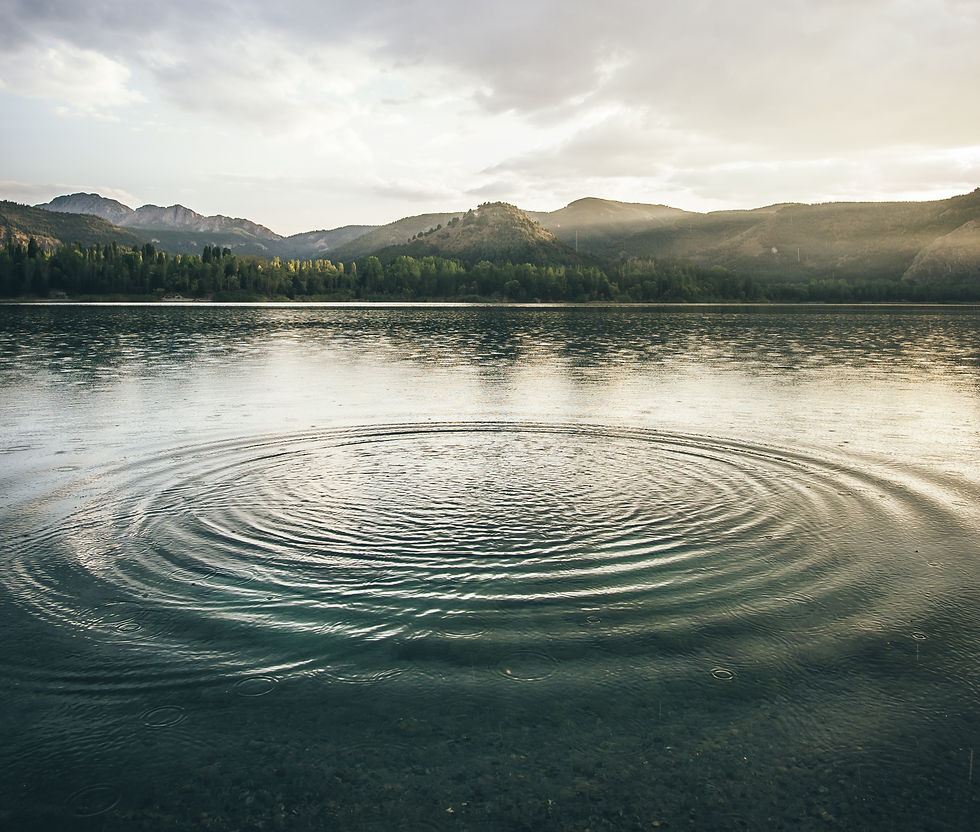 Circular rippled lake surface.