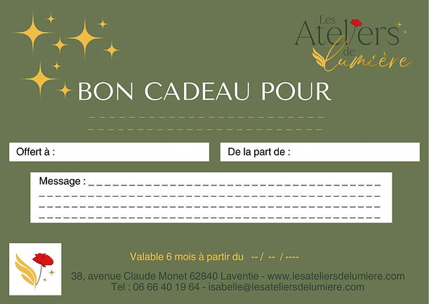 Carte cadeau personnalisable pour des séances d'hypnose, Reiki, laHoChi, diapasons holistiques ou des ateliers collectifs