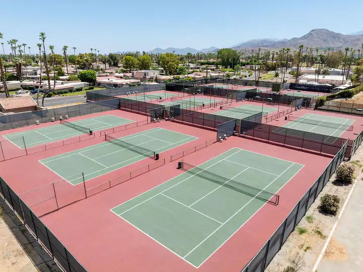 aerial view of tennis courts available to members of this cathedral city community
